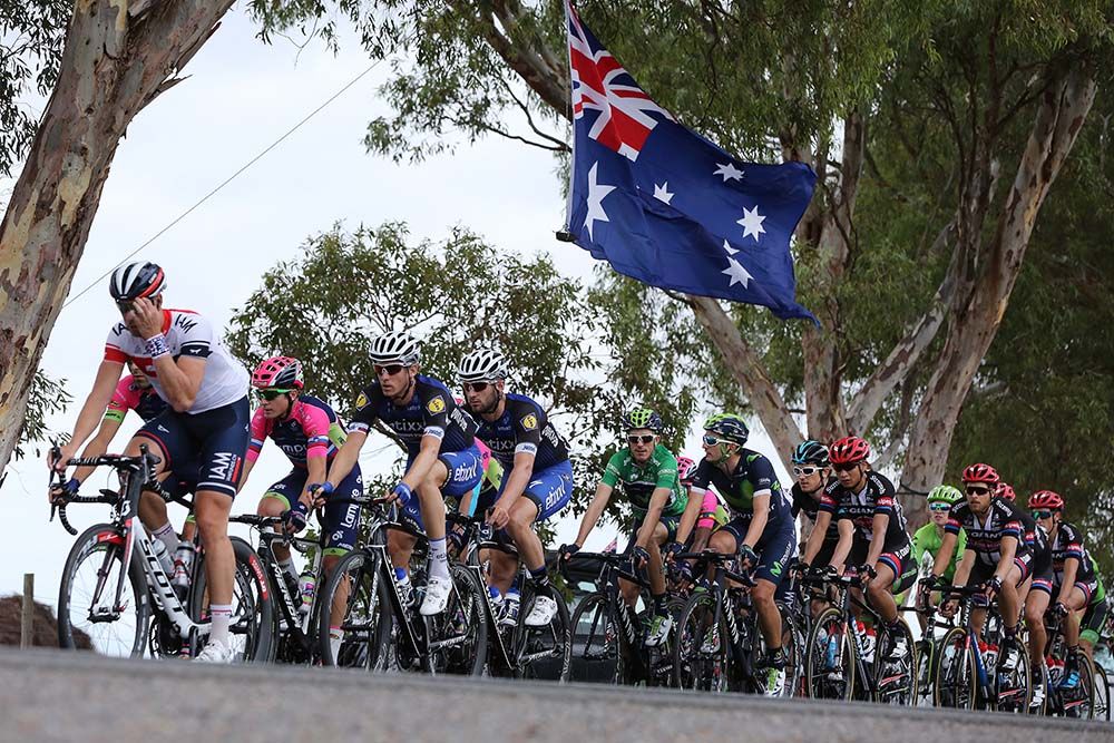 The Australian flag flies over the race
