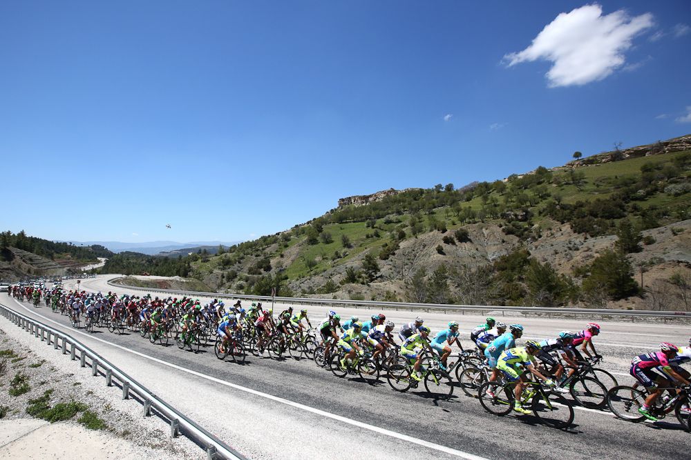 The peloton rides during stage 5 at the Tour of Turkey.