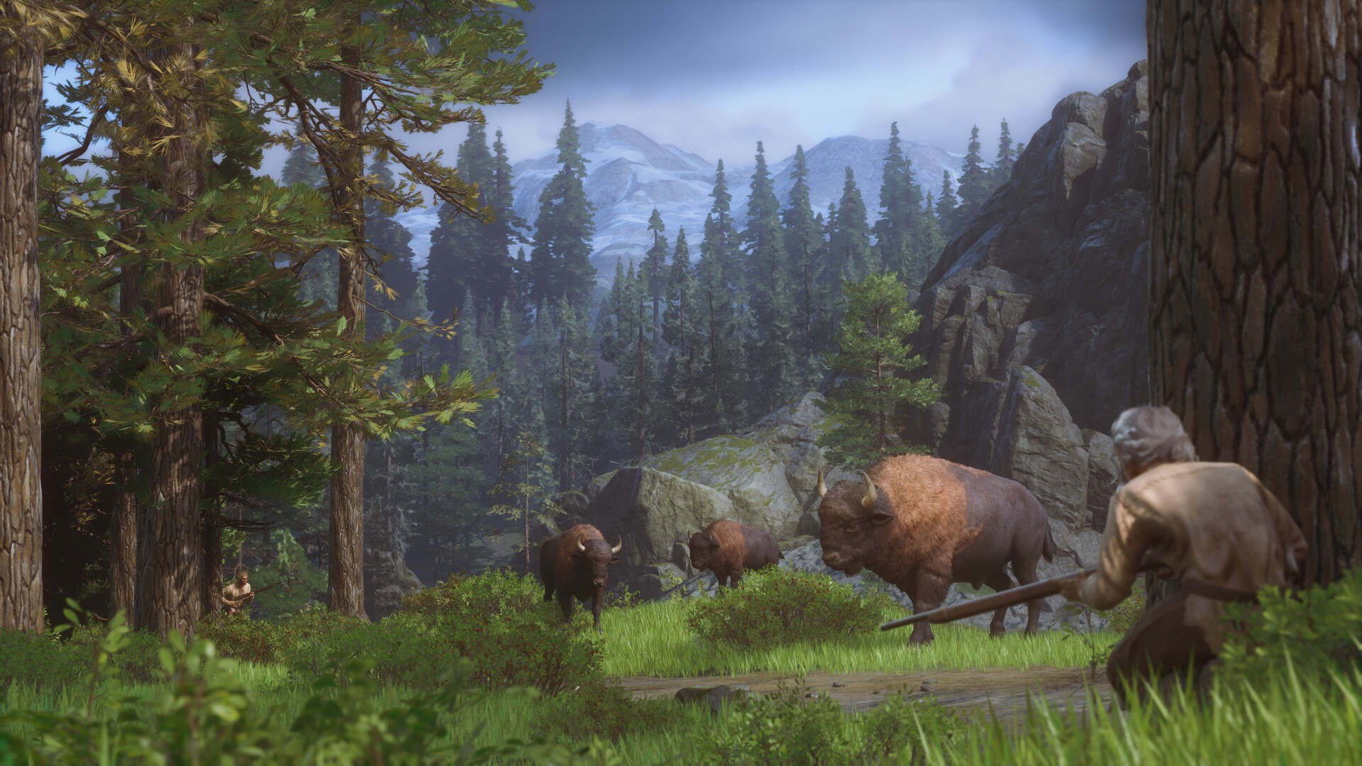 Legend of California screenshot showing a man hunting some buffalo