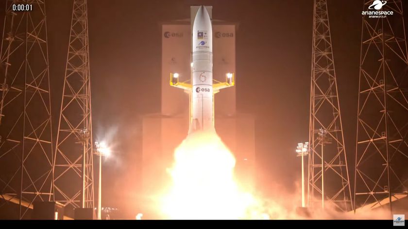 An Arianespace Ariane 6 rocket launches two Galileo navigation satellites from Kourou, French Guiana on Dec. 17, 2025.