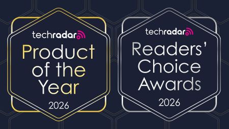 Two award logos. One says "TechRadar Product of the Year 2026" and the other says "TechRadar Readers' Choice Awards 2026"
