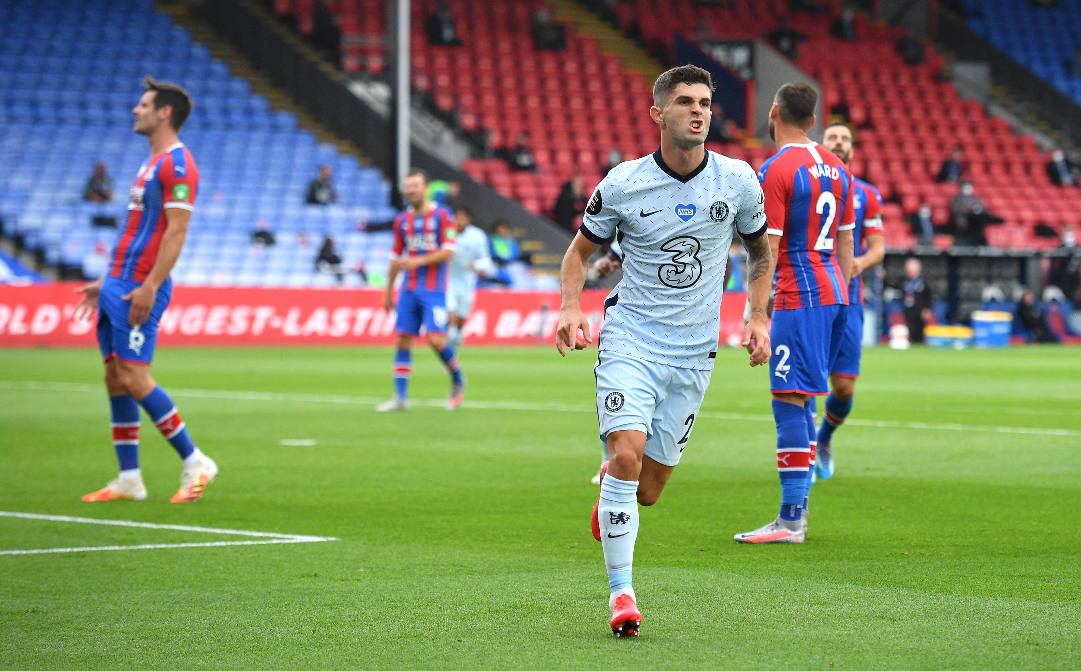 Christian Pulisic celebrates scoring Chelsea's second goal