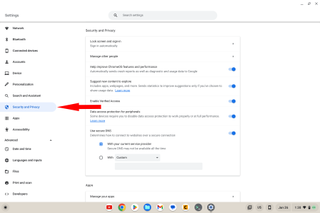 Security and Privacy settings on a Chromebook