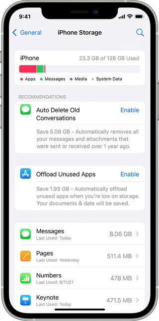 An iphone screen showing storage settings