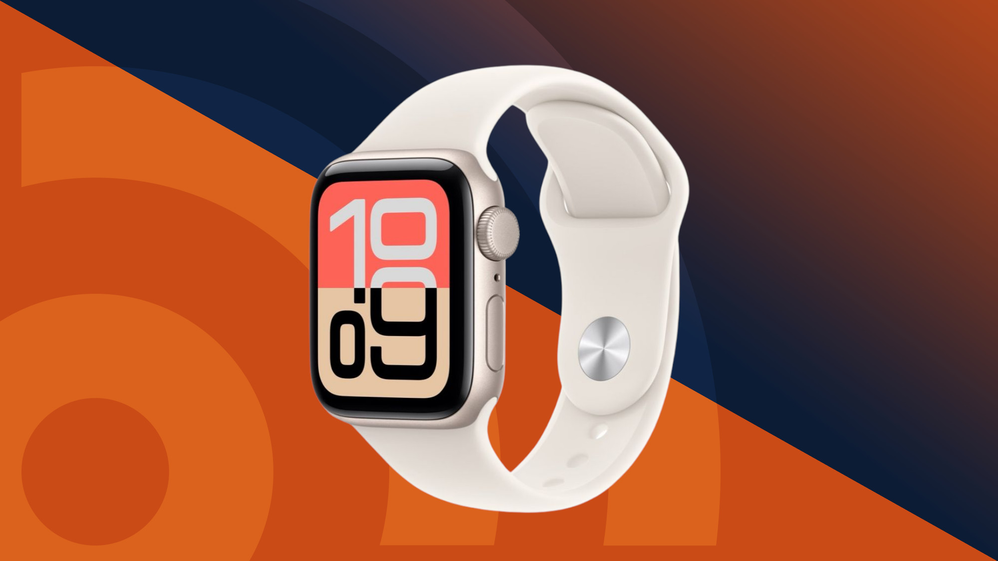 the Apple Watch SE 3 over a orange and blue background