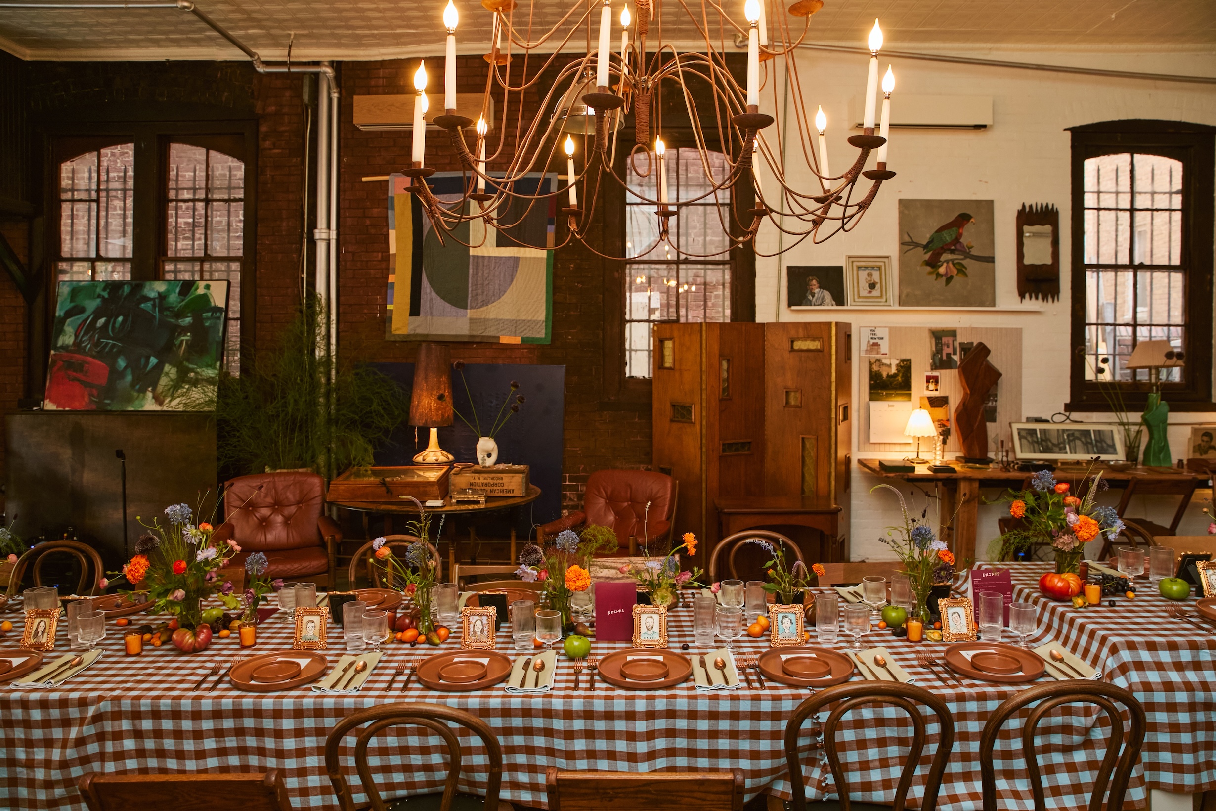 A dinner table set up in the new studio for Brownstone Boys in Brooklyn.