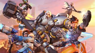 best FPS games: a group of Overwatch heroes including Tracer and Mei
