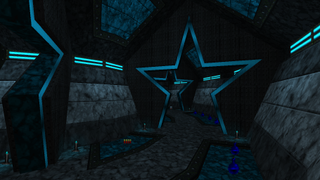 An image of neon teal castle interiors from the Doom WAD Lullaby