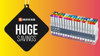 A product image of the Copic classic 72 set on a colourful background with the words huge savings