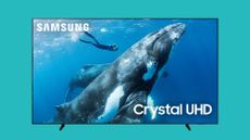 Samsung DU9000 TV on blue background