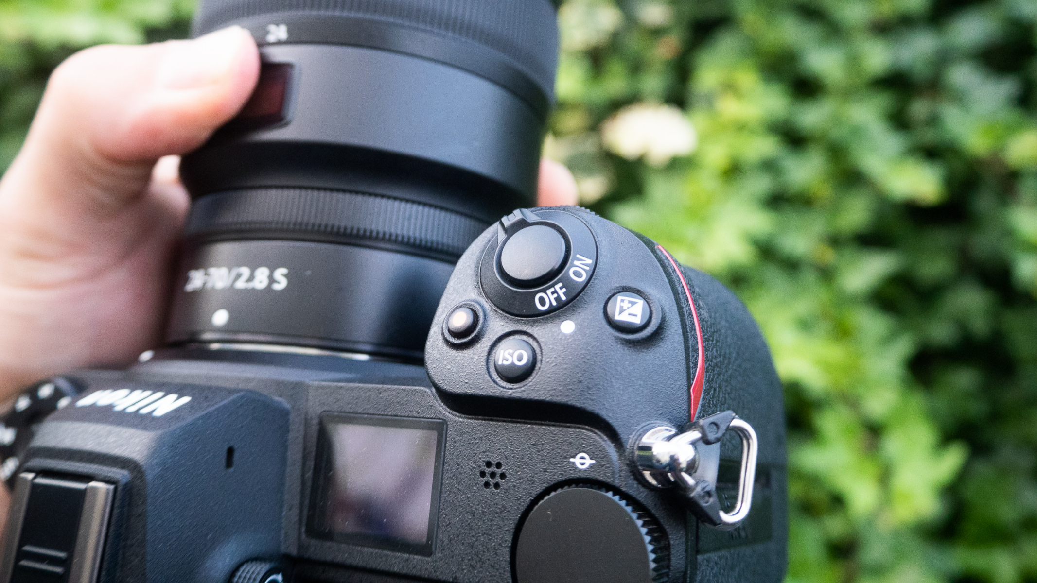 Photo shows the buttons on the top right of the Nikon Z6 ii