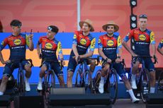 Tim Torn Teutenberg, Juan Pedro Lopez, Bauke Mollema, Jacopo Mosca, Albert Withen Philipsen and Team Lidl-Trek during the team presentation prior to the 25th Santos Tour Down Under 2025 