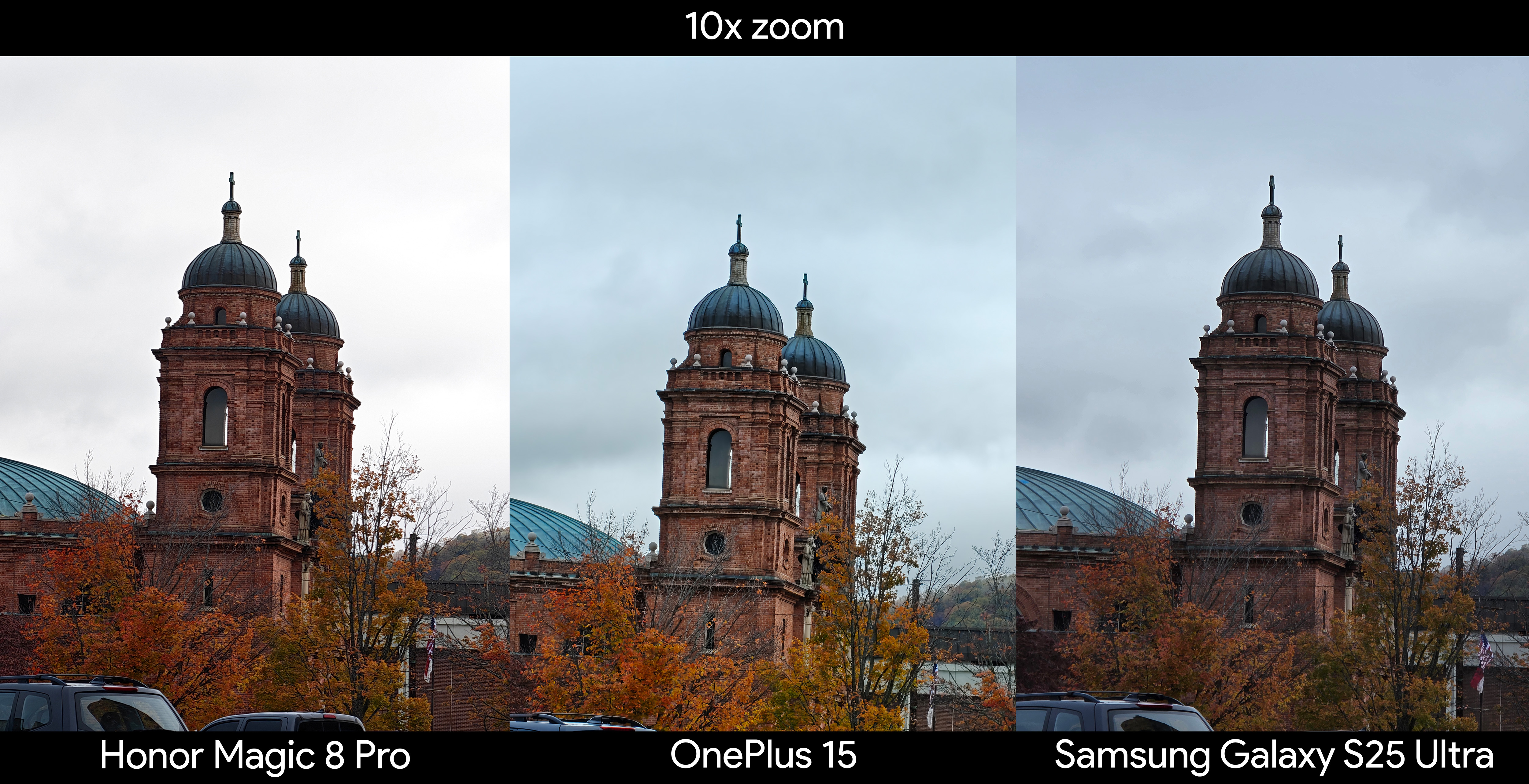 Σύγκριση ζουμ 10x μεταξύ των Honor Magic 8 Pro, OnePlus 15 και Samsung Galaxy S25 Ultra