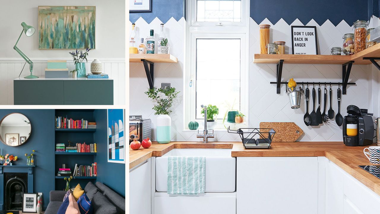 Compilation of kitchens and living rooms showcasing the curated clutter trend