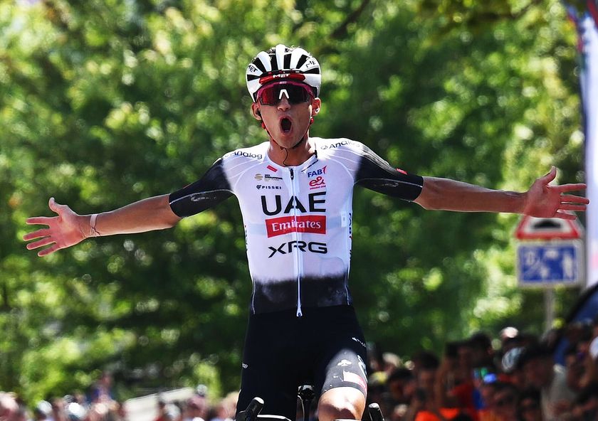 GETXO - BILBAO, SPAIN - AUGUST 03: Isaac Del Toro of Mexico and UAE Team Emirates - XRG celebrates at finish line as race winner during the 80th Circuito de Getxo - Memorial Hermanos Otxoa 2025 a 172.2km one day race from Bilbao to Getxo on August 03, 2025 in Getxo - Bilbao, Spain. (Photo by Antonio Baixauli/Getty Images)