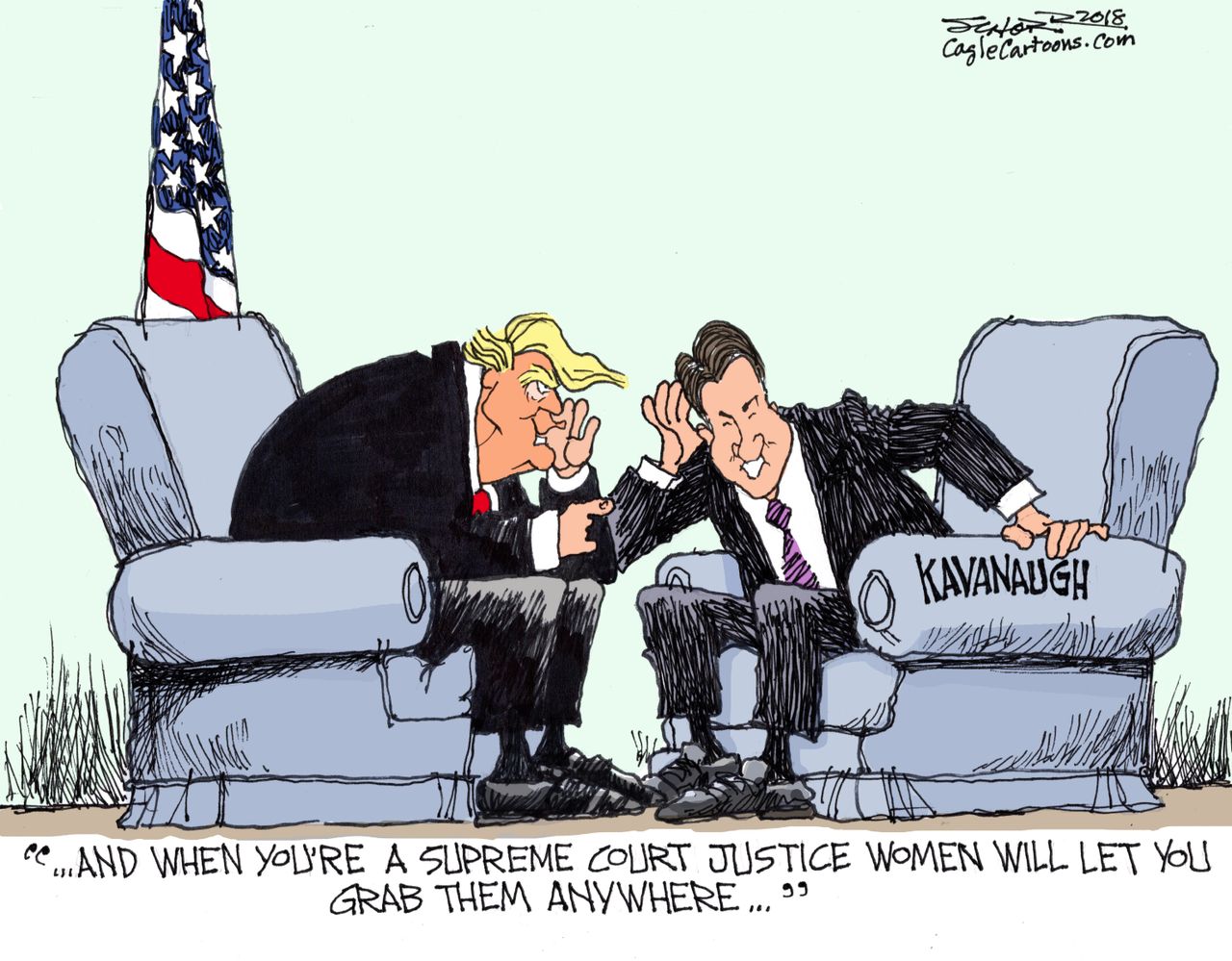 Political cartoon U.S. Brett Kavanaugh Trump sexual assault accusations Supreme Court