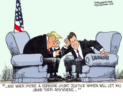 Political cartoon U.S. Brett Kavanaugh Trump sexual assault accusations Supreme Court