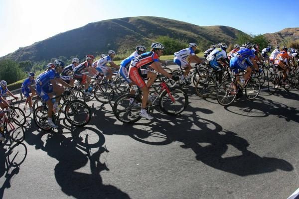 The peloton rides through the Rio de Janiero highlands