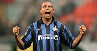 Ronaldo of Inter Milan celebrates during the Champions League match between Inter Milan and Spartak Moscow played at the "Giuseppe Meazza" in Milan.