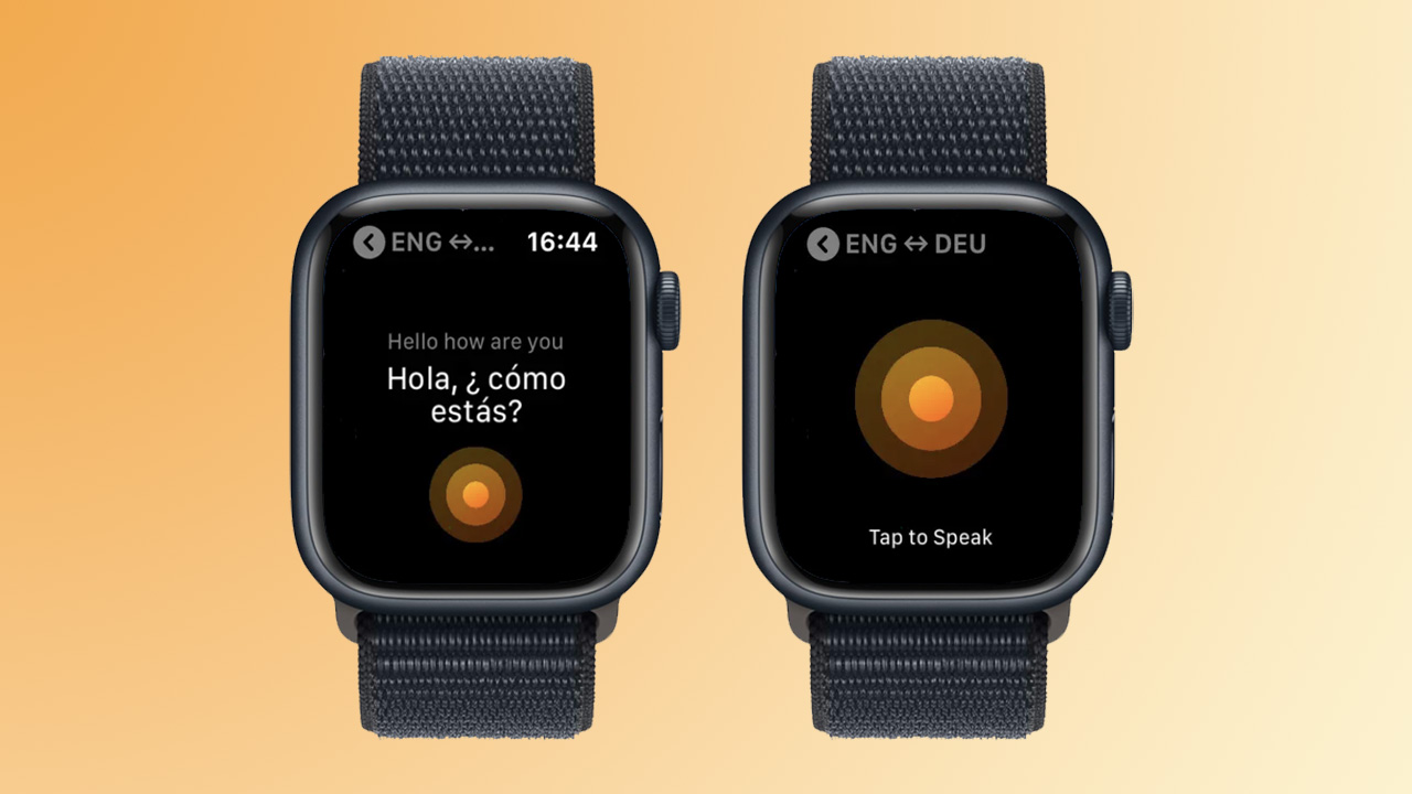 Screenshots of iTranslate Converse app on Apple Watch