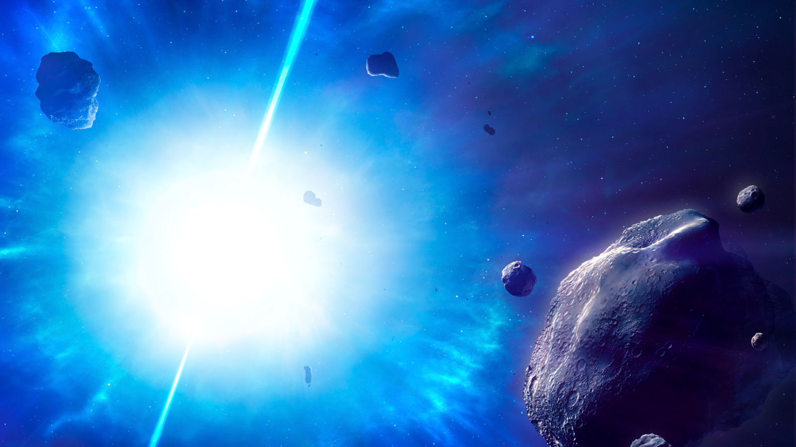 An artist's interpretation of asteroids orbiting a magnetar