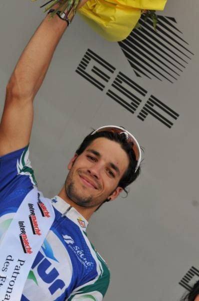 J&eacute;r&eacute;mie Galland (Saur - Sojasun) on the podium for his stage victory.