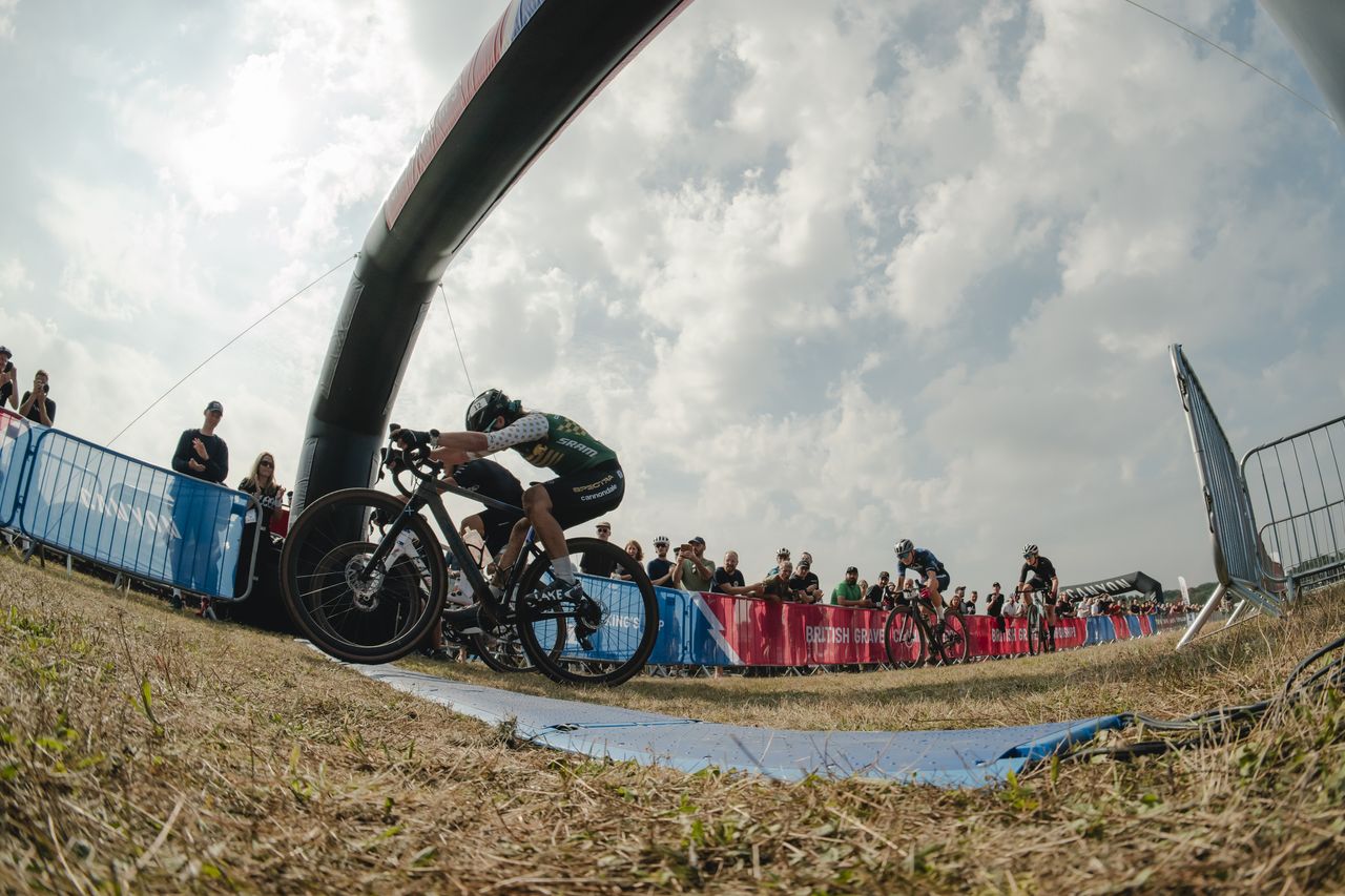 Xan Crees (Spectra-Cannondale) outsprinted Danni Shrosbree (Amius) to win the 2023 elite women&rsquo;s British Gravel Championship