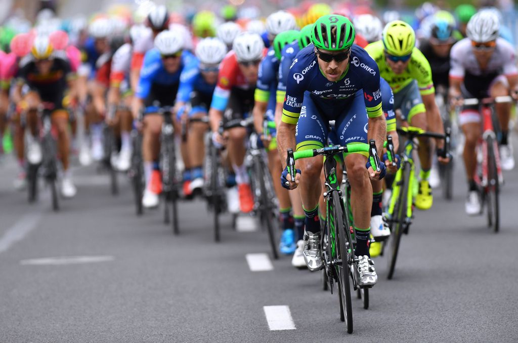 Orica-BikeExchange's Mitch Docker driving the peloton