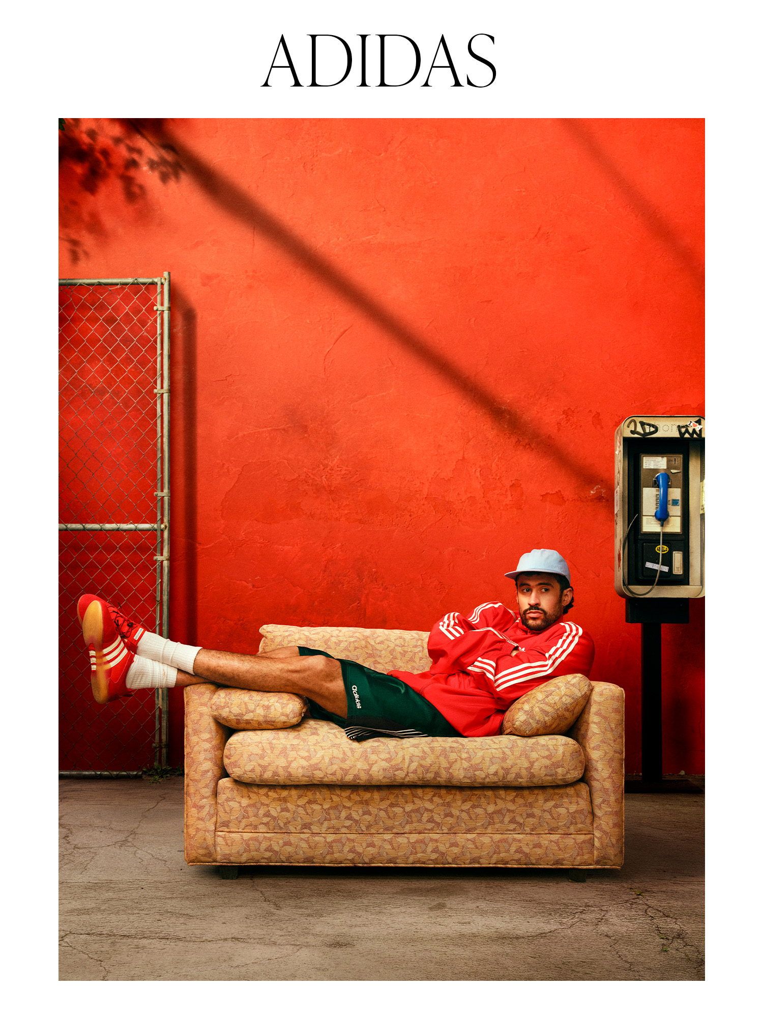 A slide titled, "Adidas," with a photo of Bad Bunny posing in a campaign for the 2026 World Cup.