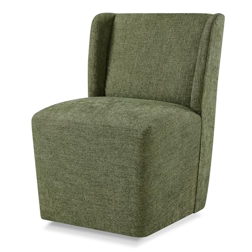 Kislot Upholstered Dining Chair With Casters Wingback Modern Side Armless Deskchair With Rollers for Diningroom Bedroom Livingroom Reading Room,green,1 Box