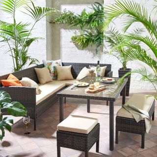 corner outdoor dining and sofa set