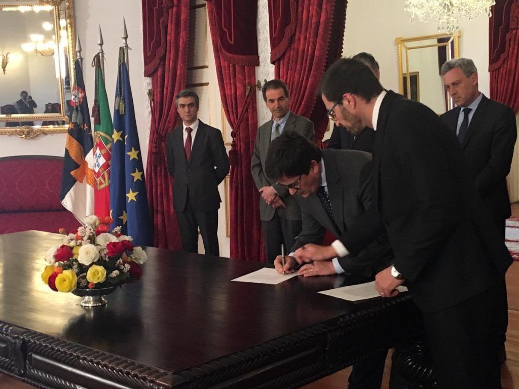 Portuguese officials sign the charter to establish the national space agency, Portugal Space, at a ceremony on São Miguel Island on March 18, 2019.