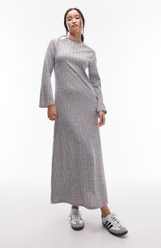 Long Sleeve Rib Knit Column Dress