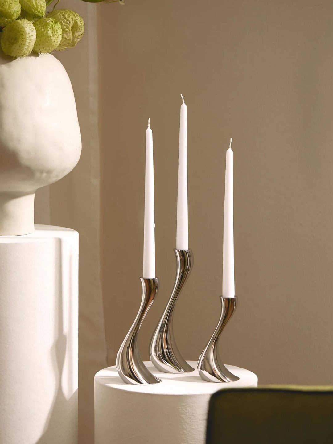 GEORG JENSEN, Stainless Steel Candle Holders Cobra, Set of 3