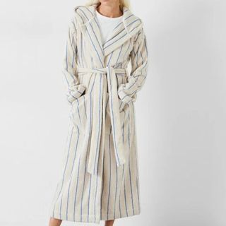 Hush striped white with turquoise cotton towelling dressing gown