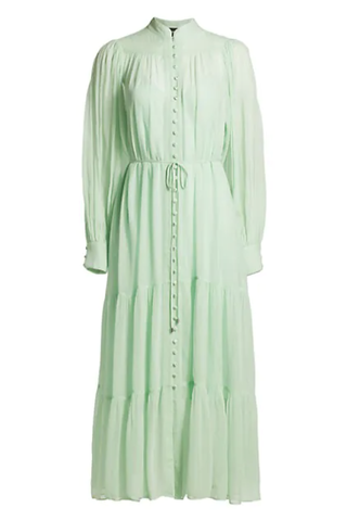 Long-Sleeve Semi-Sheer Tiered Maxi Dress