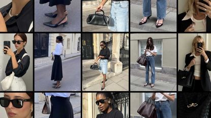 A collage of spring outfits made using essential basics.