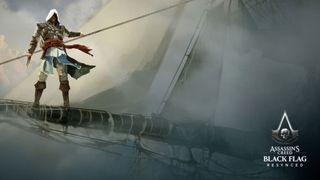 Assassin's Creed Black Flag Resynced concept art showing Edward Kenway standing on a ship mast