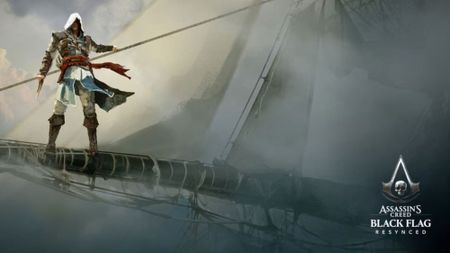 Assassin's Creed Black Flag Resynced concept art showing Edward Kenway standing on a ship mast