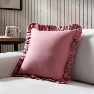 Habitat Plain Ruffle Cushion - Rose