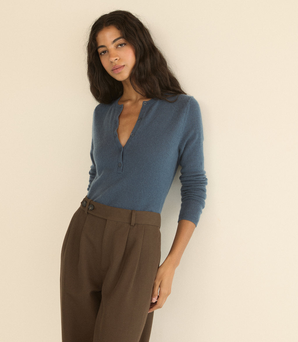 Heath Cashmere Henley -- Blue Stone