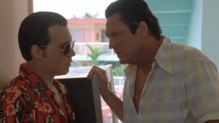 Michael Madsen, as Sonny Black, confronting Johnny Depp in Donnie Brasco.