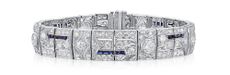 Channel-set sapphires and old cut diamonds set in platinum segments make up this elegant bracelet, £26,000.