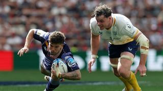 Bordeaux Begles' Matthieu Jalibert and Leinster's James Ryan in action in the European Rugby Champions Cup final on May 23, 2026