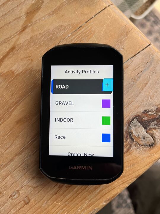 A Garmin Edge 550 profile screen