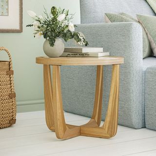 Rattan & Glass Side Table with Solid Wood Frame by Drew Barrymore