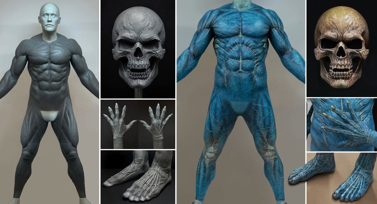 arte conceitual de homem esqueleto de látex azul