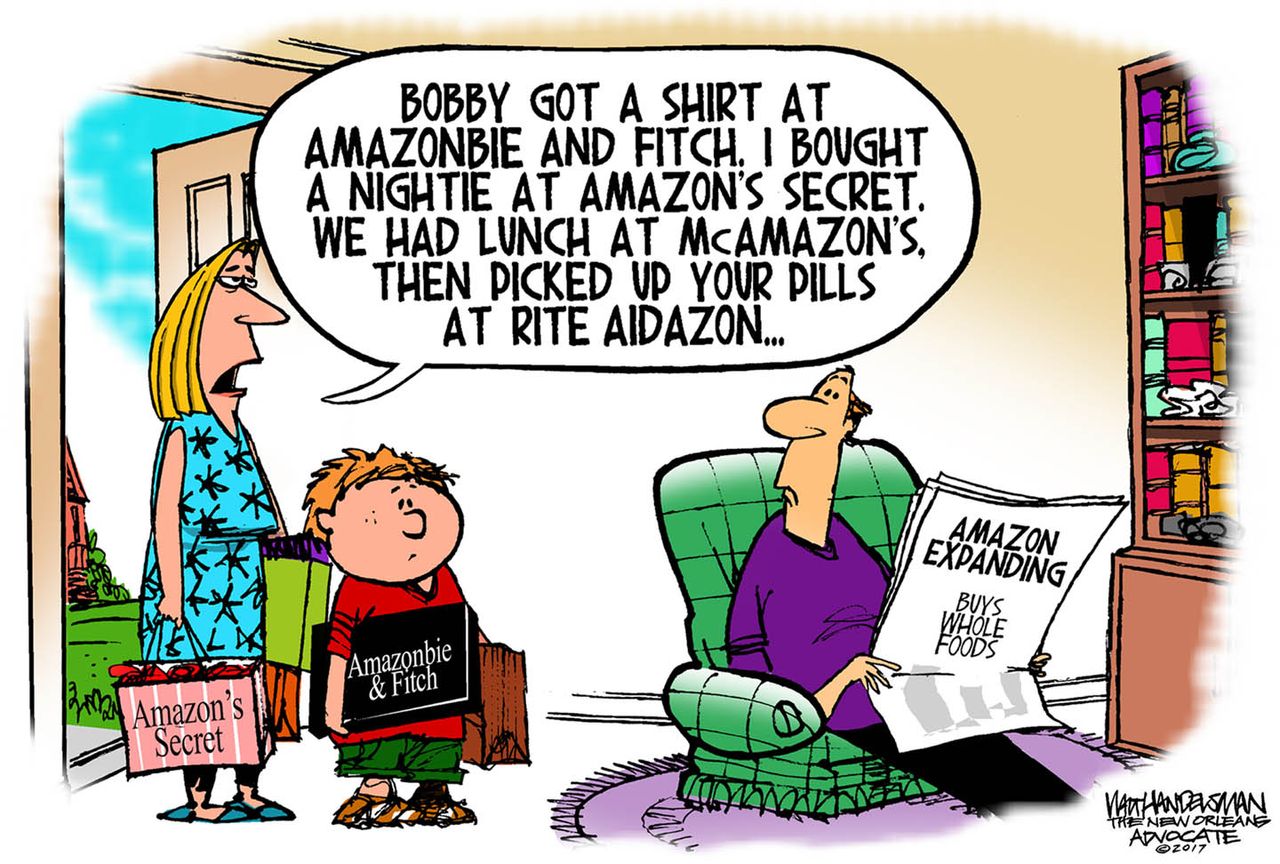 Political cartoon U.S. Amazon Whole Foods economy