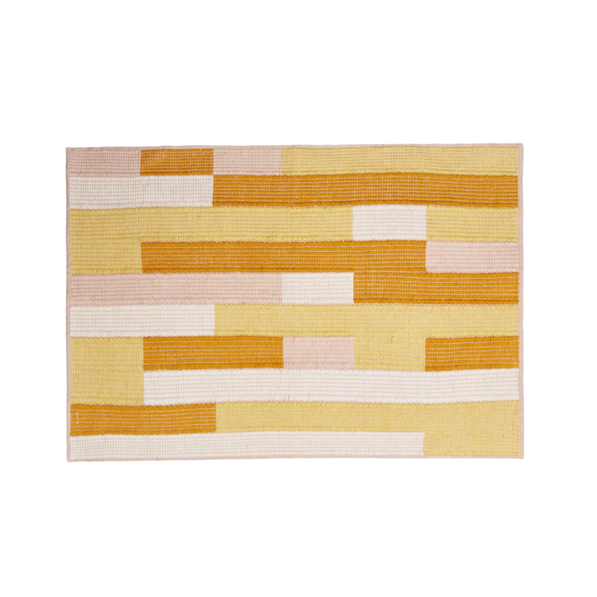a placemat with yellow, orange, pink, and white stripes