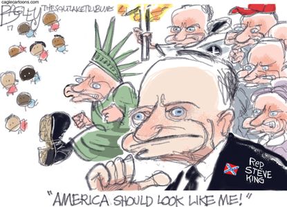 Political Cartoon U.S. Steve King Congressman homogenous white America minority immigrants